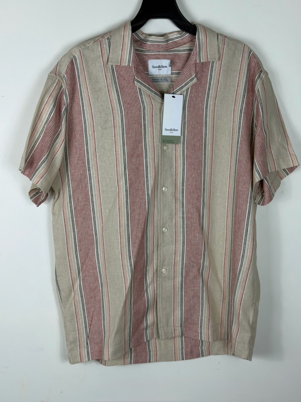 Goodfellow & Co Men's Short Sleeve Striped Button-Up shirt linen-rayon blend M